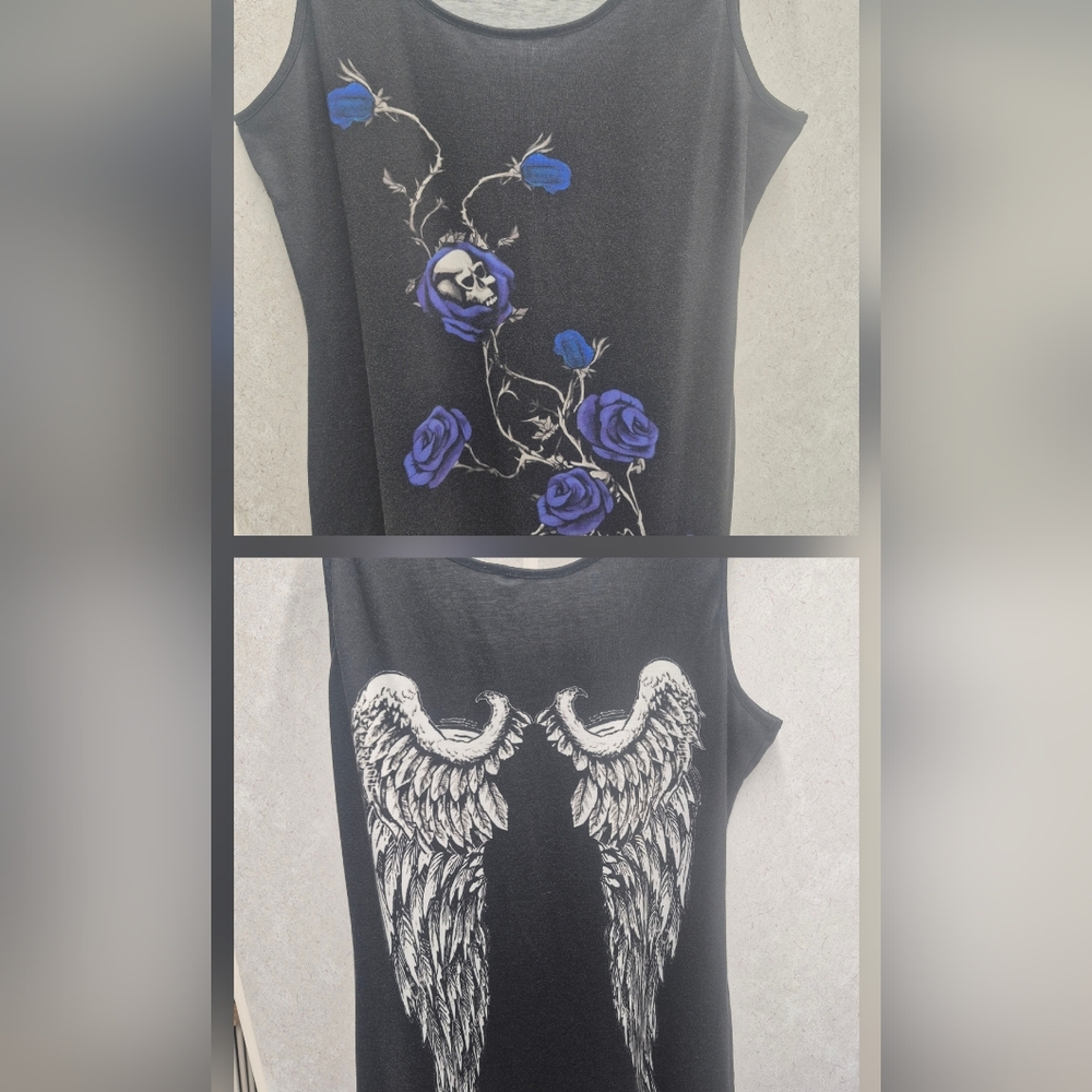 Tank Dress With Skull Roses Angel Wings